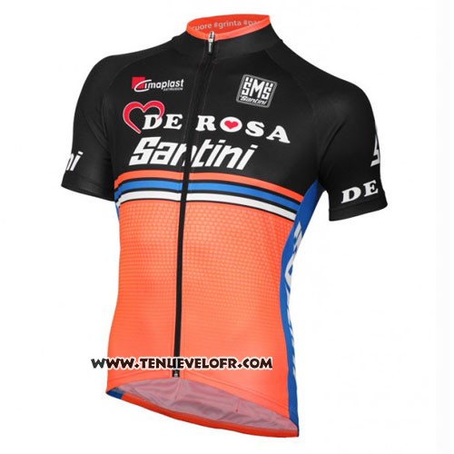 2016 Maillot Ciclismo DE Rose Noir et Orange Manches Courtes et Cuissard